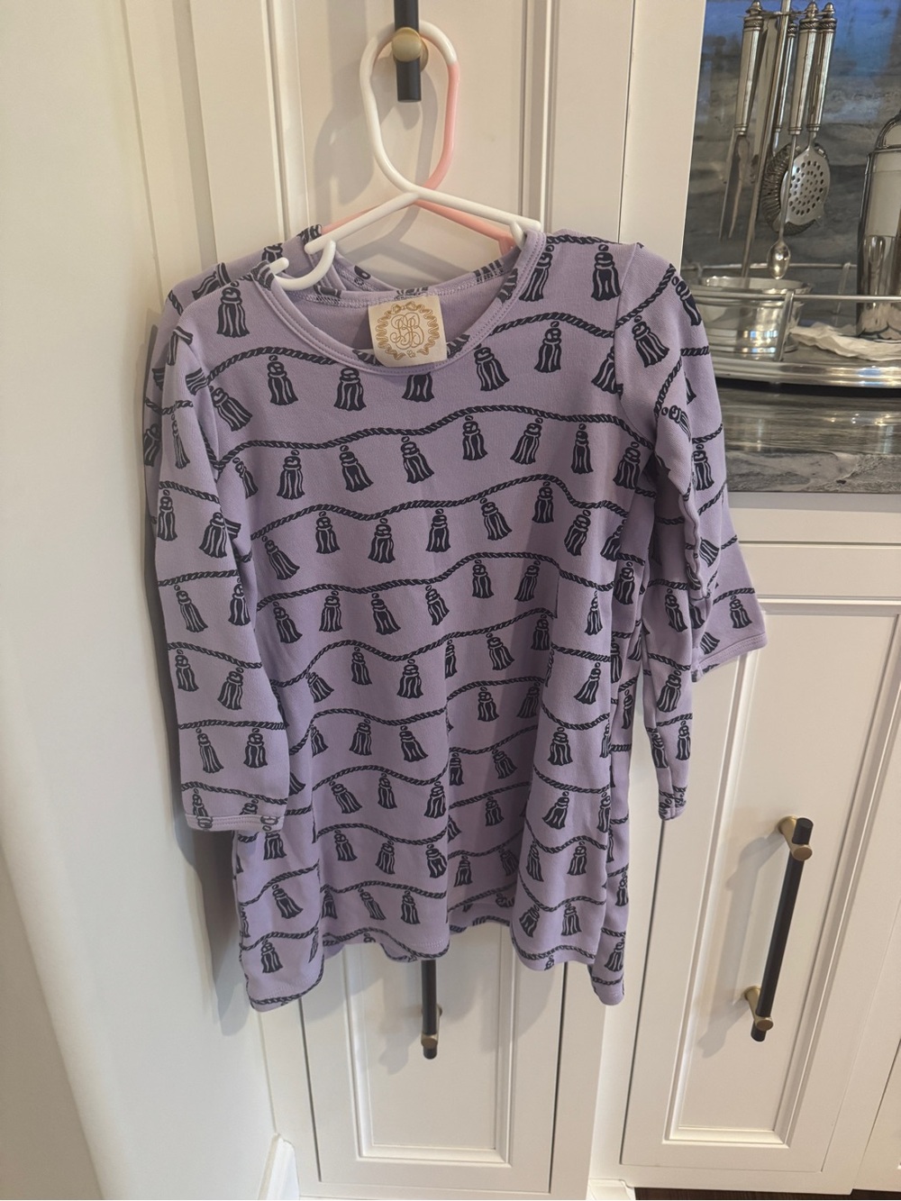 The Beaufort Bonnet Company Lavender Long-Sleeve Tee with Navy Knot Pattern